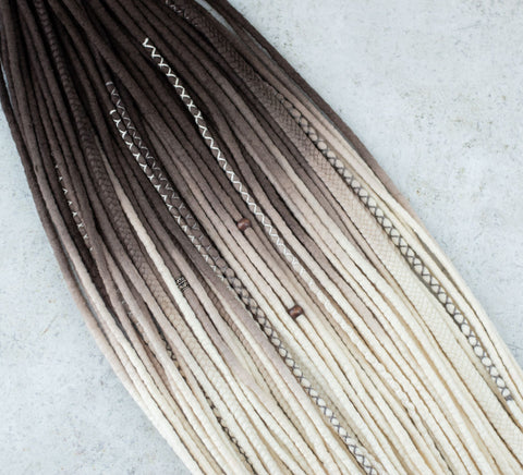 Coffee ombre half-head wool dread set 30 inches long