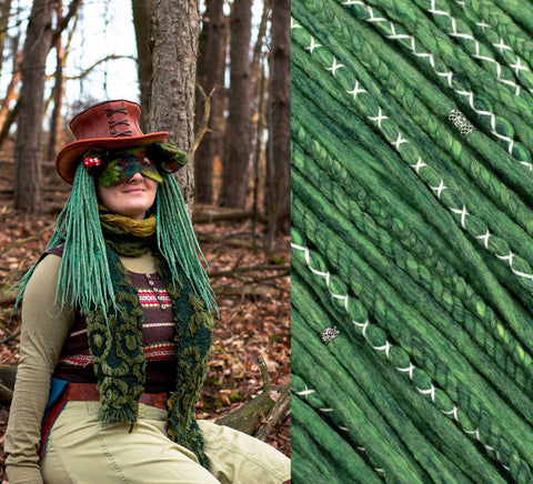 Green DE wool dread extensions 'Blended green'