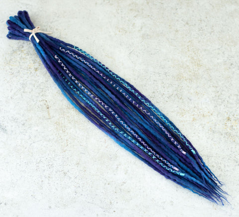 Galaxy set of 20 single ended wool dreadlocks