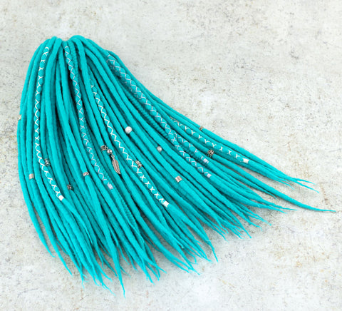 Turquoise wool dreadlocks