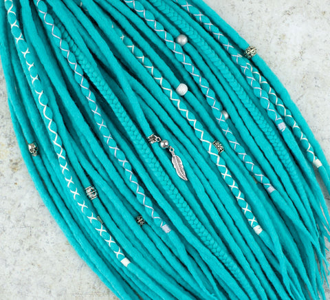 Turquoise wool dreadlocks